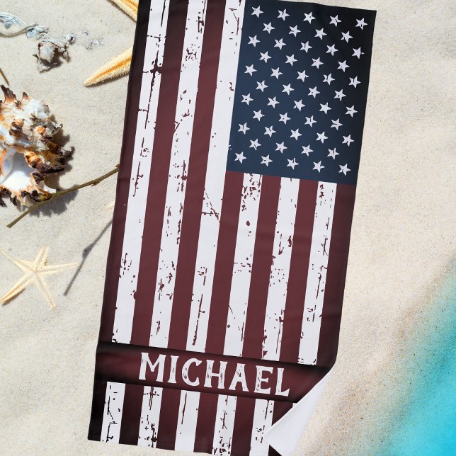 Grunge American Flag Personalised Patriotic Beach Towel (Creator Uploaded)