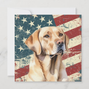Grunge American Flag Yellow Labrador Flat Card