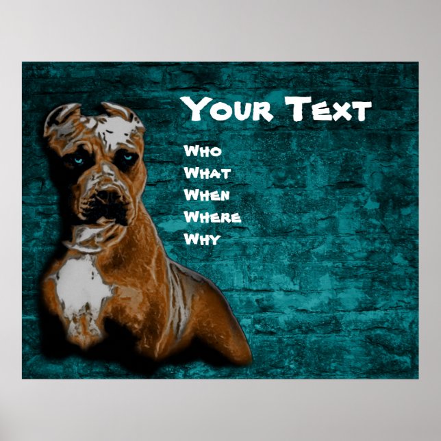 Grunge American Pitbull Terrier Portrait Poster (Front)