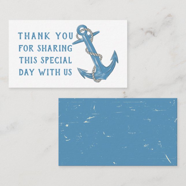 Grunge  Anchor Blue Nautical Wedding Thank You Pla Place Card (Front/Back)