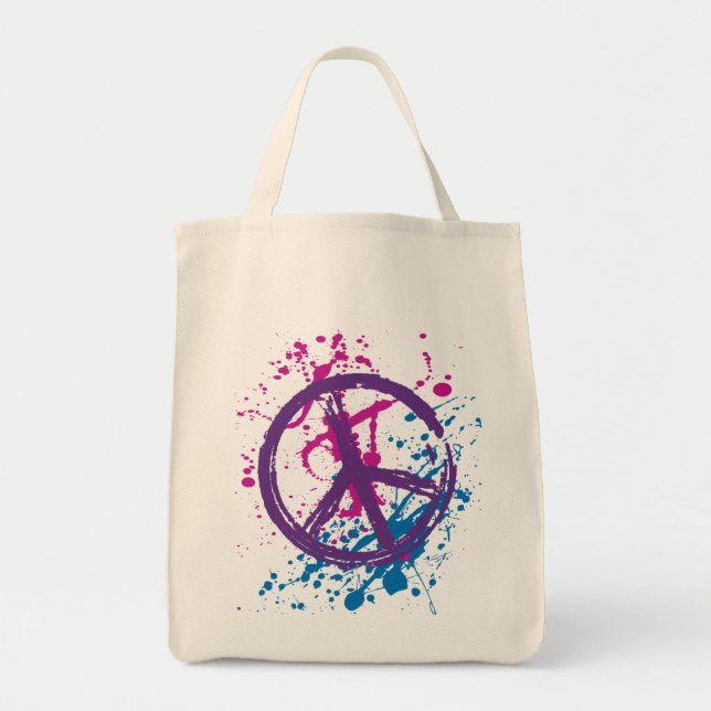 GRUNGE AND SPLATTER PEACE SIGN TOTE BAG (Front)