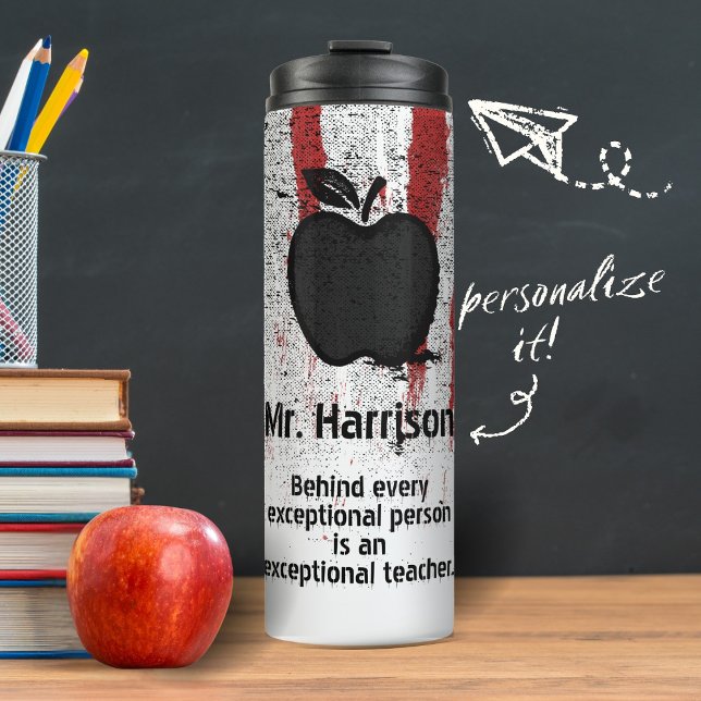 Grunge Apple Stamp Custom Name Quote Teacher Thermal Tumbler (Creator Uploaded)