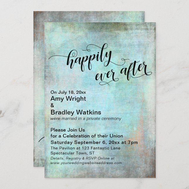 Grunge Aqua Happily Ever After Reception-Only Invitation (Front/Back)