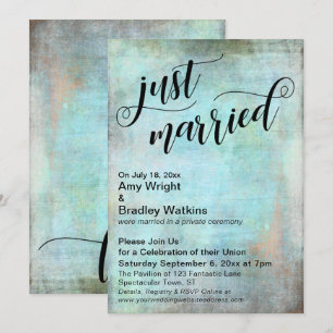 Grunge Aqua Just Married Post-Wedding Celebration Invitation