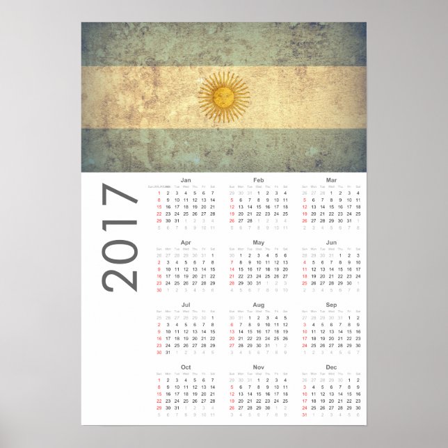 Grunge Argentina Flag Calendar 2017 Poster (Front)