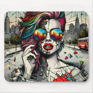 Grunge Art   Fractured Woman Abstract Mouse Mat