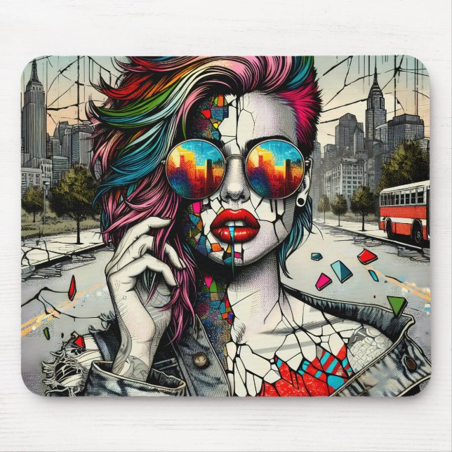 Grunge Art | Fractured Woman Abstract Mouse Mat (Front)