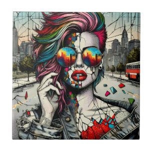 Grunge Art   Fractured Woman Abstract Tile