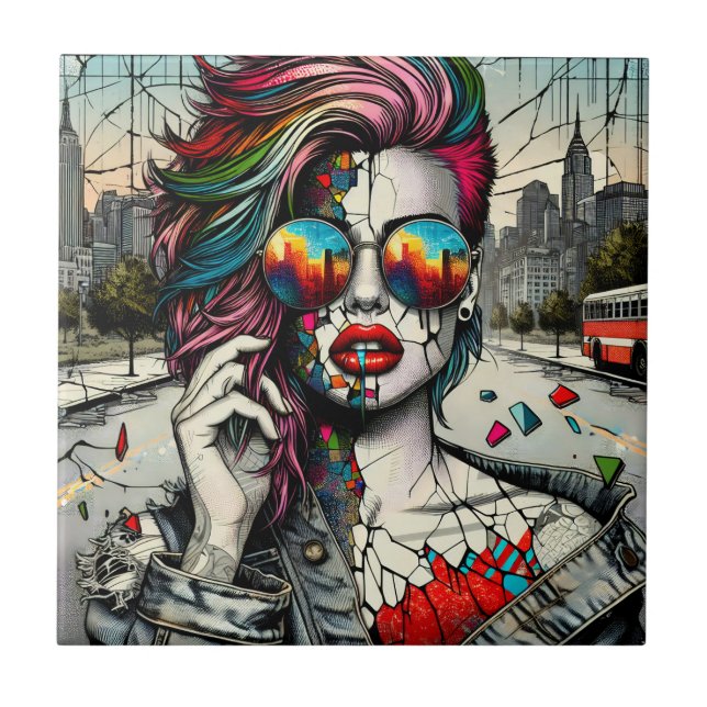 Grunge Art | Fractured Woman Abstract Tile (Front)