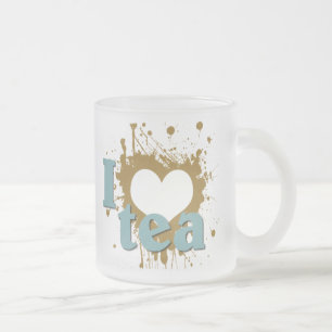 Grunge Art I Heart Love Tea Frosted Glass Coffee Mug