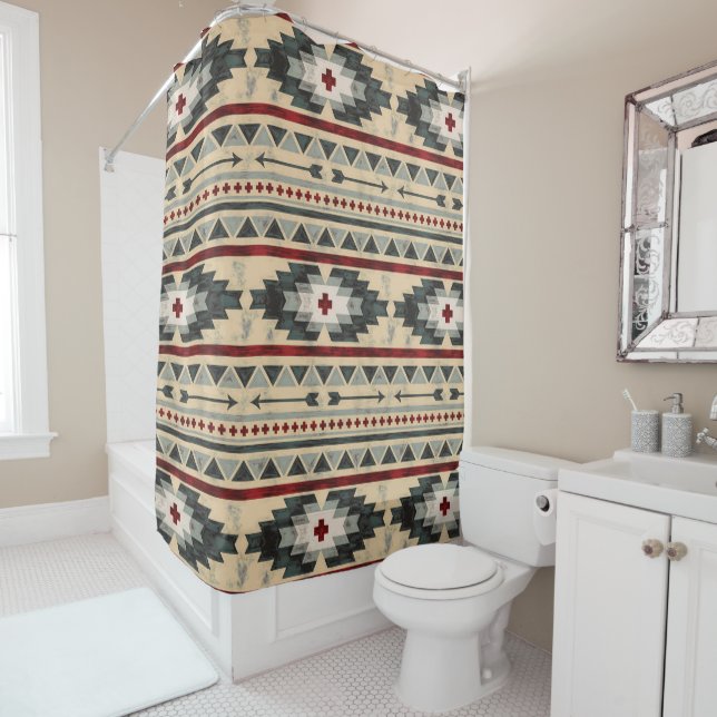 Grunge Aztec Tribal Pattern Shower Curtain (In Situ)