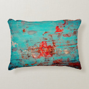 Grunge background of turquoise. Blotches, smears o Decorative Cushion