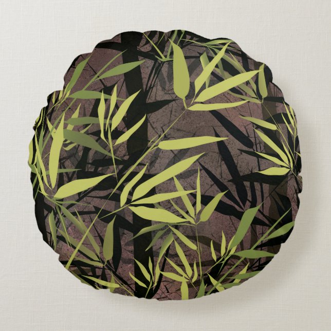 Grunge bamboo forest. round cushion (Front)