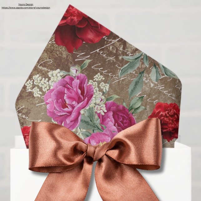 Grunge bark wood Rustic artwork Peonies Decoupage Tissue Paper (Creator Uploaded)