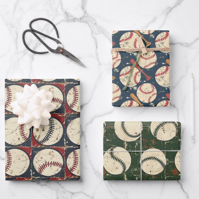 Grunge Baseball Classics 3 Wrapping Paper Sheet (Front)