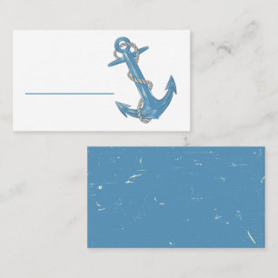 Grunge Beach Anchor Blue Nautical Wedding Place Card
