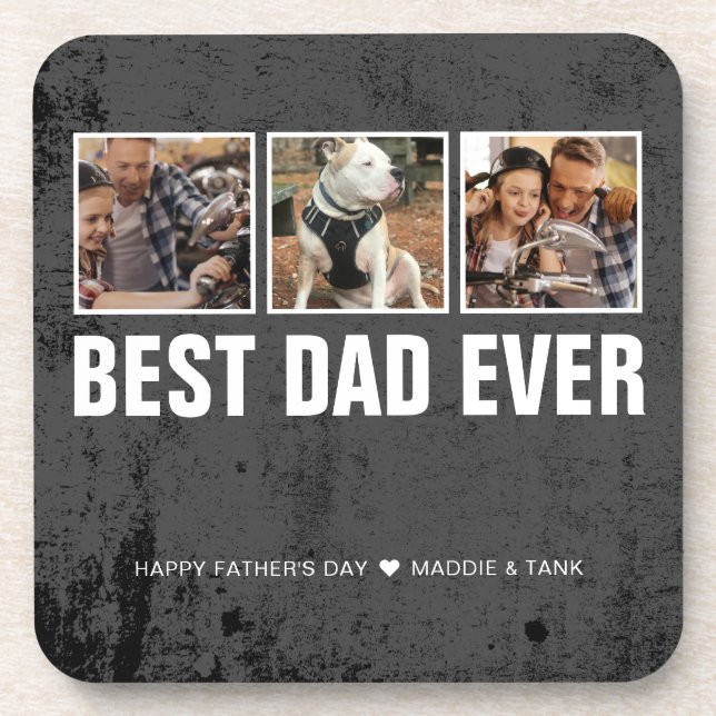Grunge Best Dad Ever Father's Day Photos Coaster (Front)