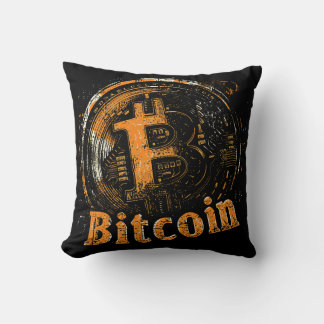 Grunge Bitcoin logo crypto blockchain Design Cushion