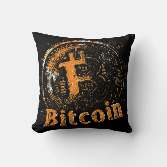 Grunge Bitcoin logo crypto blockchain Design Cushion (Front)
