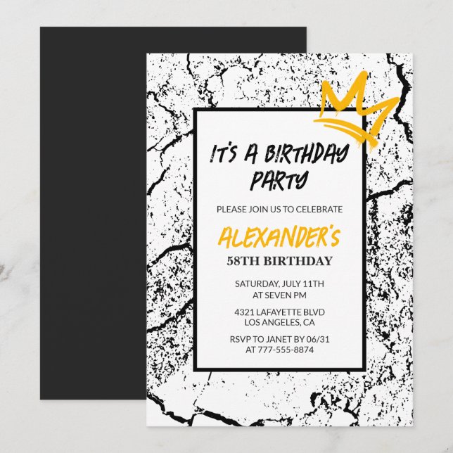 Grunge Black 58th birthday invitation  Graffiti   (Front/Back)