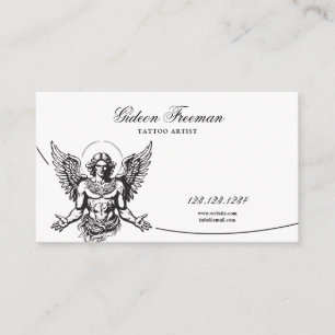 Grunge Black and White Angel Tattoo Artist Business Card