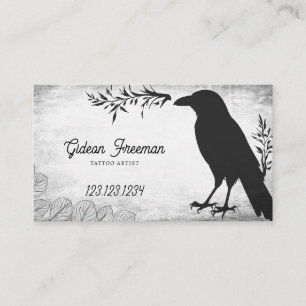 Grunge Black and White Crow Tattoo Artist Business Card