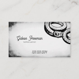 Grunge Black and White Snake Tattoo Shop Business Card
