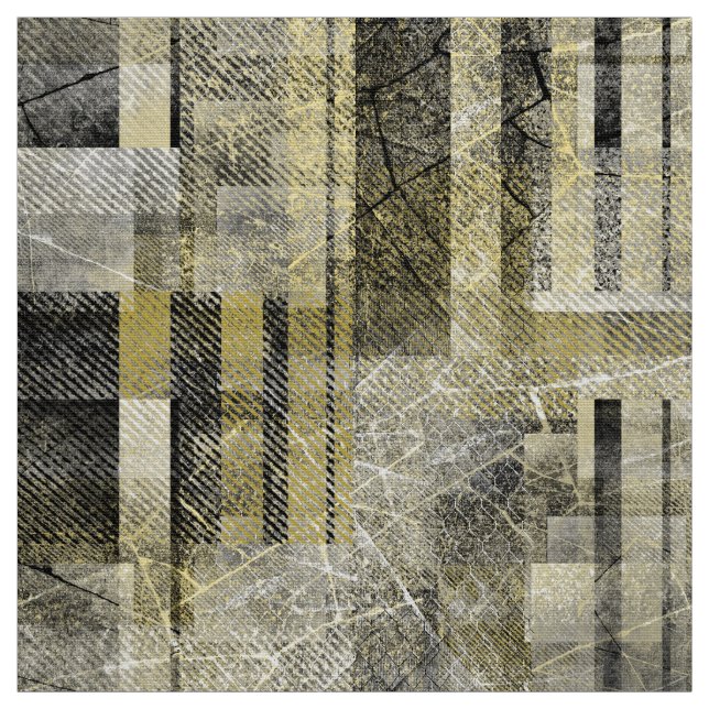 Grunge black grey mustard abstract geometric fabric (Swatch)