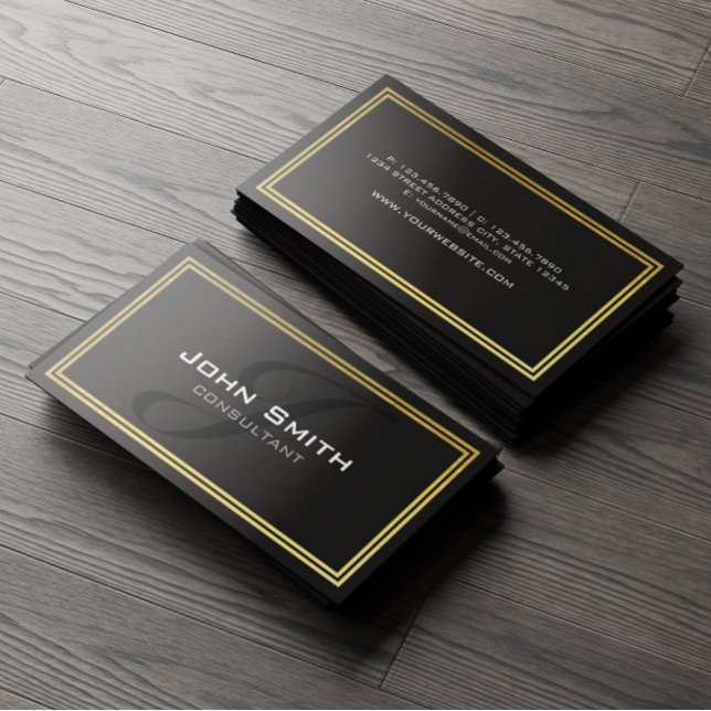 Grunge Black Metal and Gold Foil Border Consultant Business Card (Creator Uploaded)