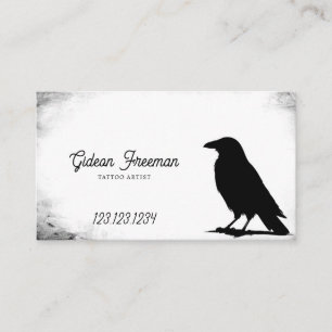 Grunge Black & White Crow Silhouette Tattoo Artist Business Card