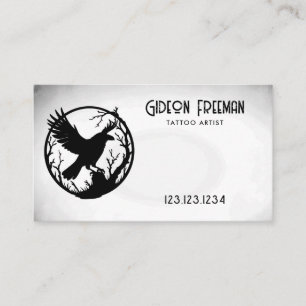 Grunge Black & White Crow Silhouette Tattooer Business Card