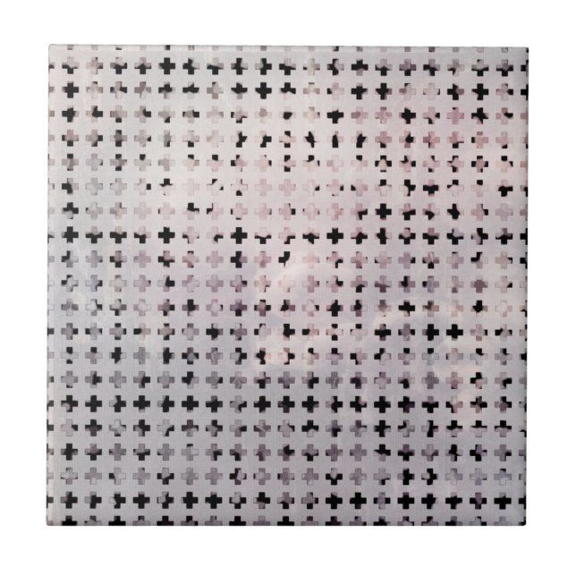 Grunge Black White Faded Cross Geometric Pattern Tile (Front)