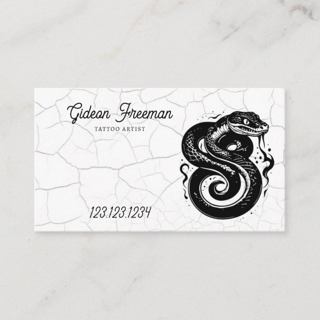Grunge Black & White Snake Tattoo Artist Business Card (Front)