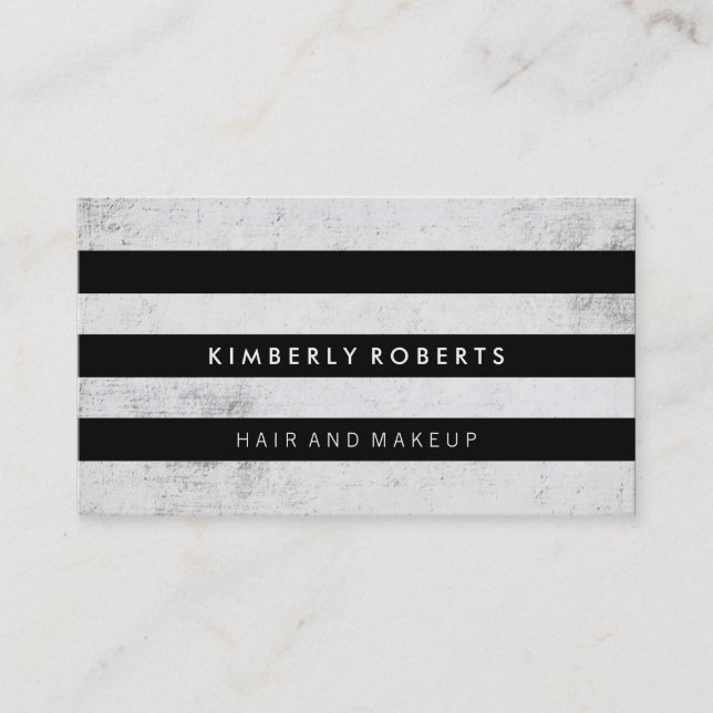 Grunge Black / White Stripes Modern Business Card (Front)