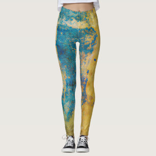 Grunge Blue and Gold Texture Background Leggings