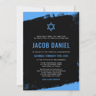 Grunge Blue Black Bar Mitzvah Invitations