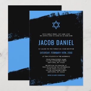Grunge Blue Black Bar Mitzvah Invitations