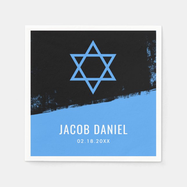 Grunge Blue Black Bar Mitzvah Napkin (Front)