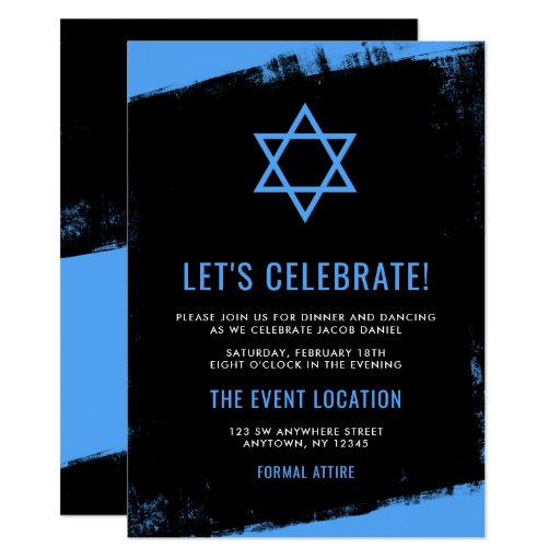 Image of Grunge Blue Black Bar Mitzvah Reception Invitation