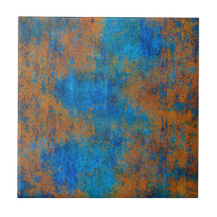 Grunge Blue Copper Boho Tile