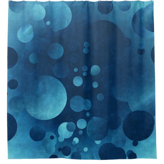 Grunge Blue Geometric Circles Shower Curtain (Front)