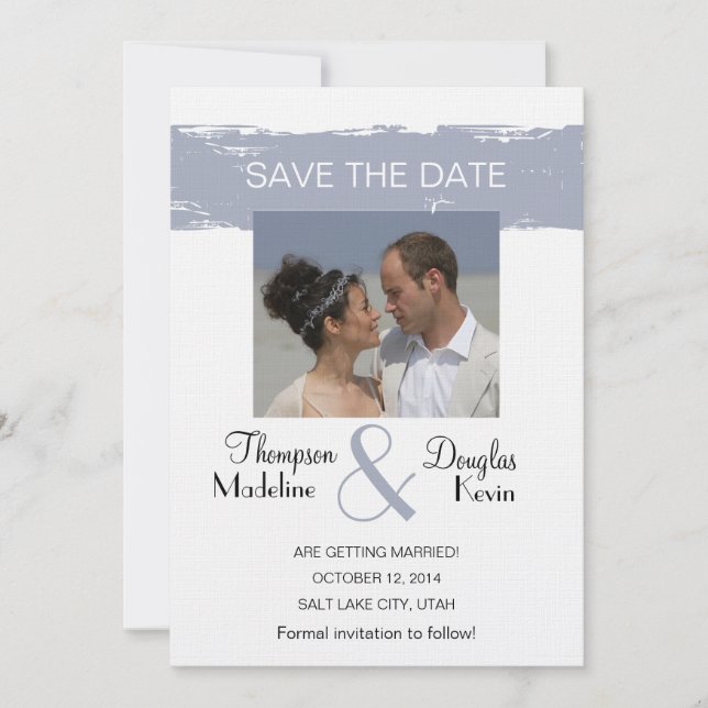 Grunge Blue -photo save the date card (Front)