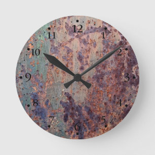 Grunge Blue Rusted Metal Pattern Clockface 1 Round Clock
