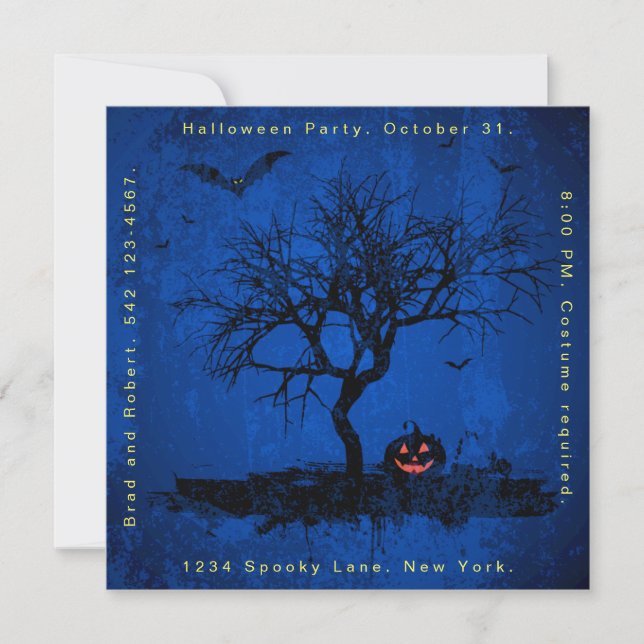 Grunge Blue Spooky Halloween Party Invitation (Front)