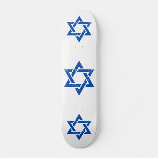 Grunge Blue Star of David Skateboard (Front)