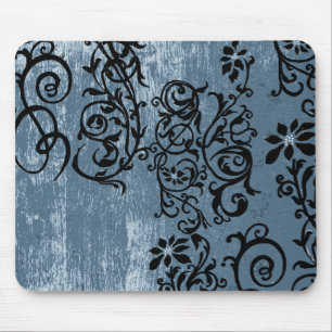 Grunge Blue with Black Vine Mousepad