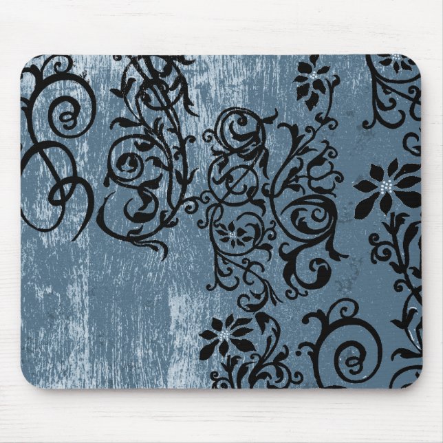 Grunge Blue with Black Vine Mousepad (Front)