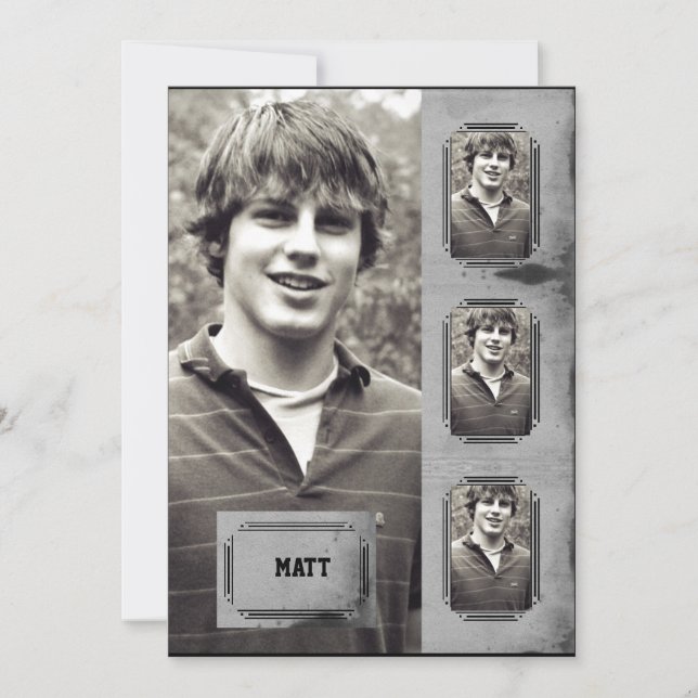 Grunge Border Photo Panel Graduation Announcement (Front)