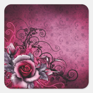 grunge botanical floral magenta pink Rose Square Sticker