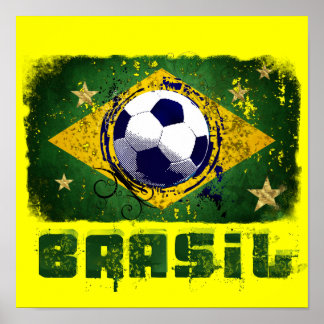 Grunge brazil world cup soccer flag 2014 sports poster